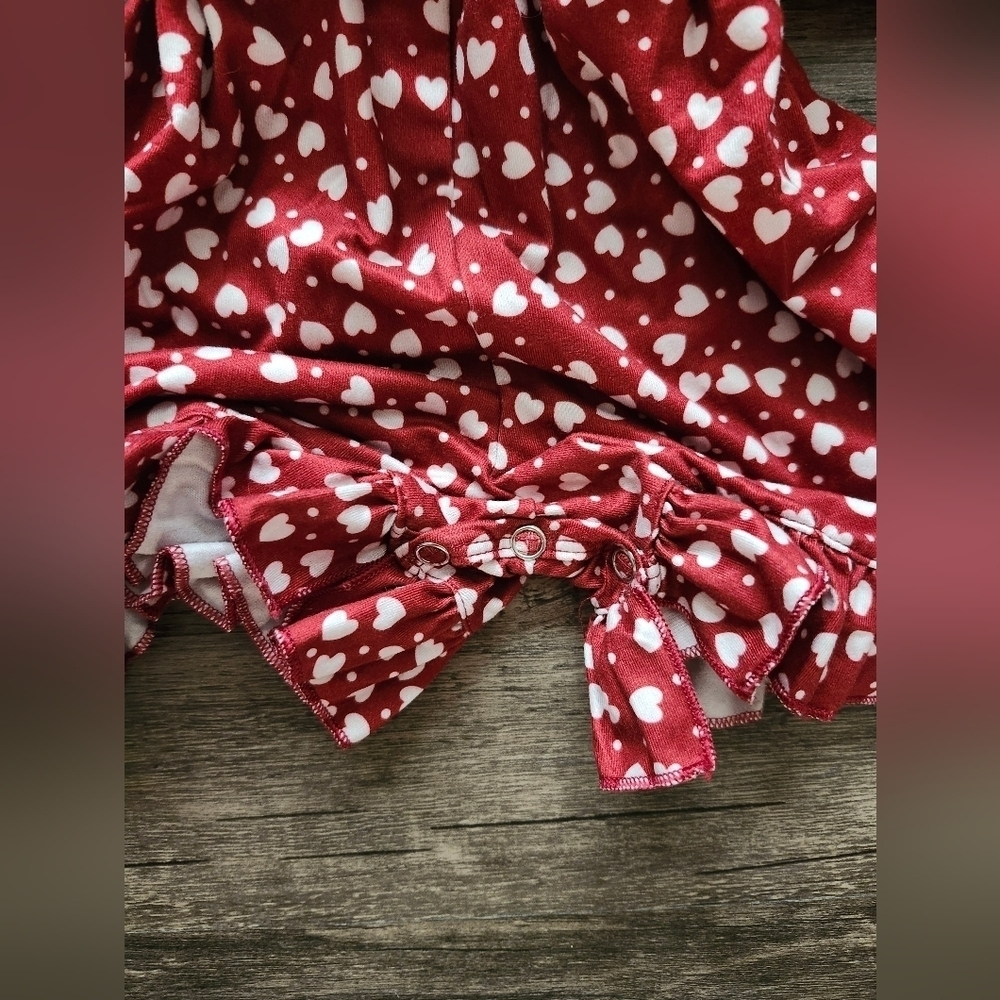 Bailey's Blossoms Red and White Heart Print Romper with Ruffled Details - Picture 3 of 6